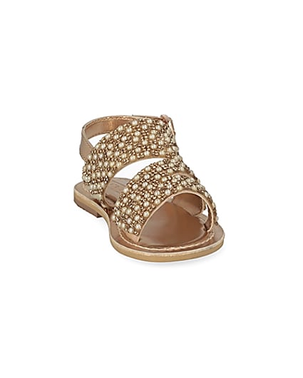 360 degree animation of product Mini girls gold embellished strappy sandals frame-19