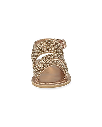 360 degree animation of product Mini girls gold embellished strappy sandals frame-20