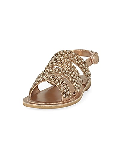 360 degree animation of product Mini girls gold embellished strappy sandals frame-22