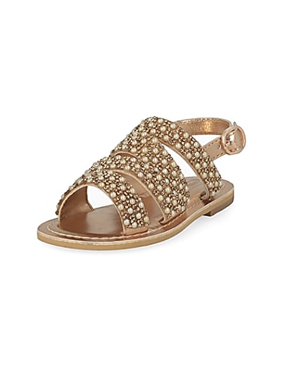 360 degree animation of product Mini girls gold embellished strappy sandals frame-23