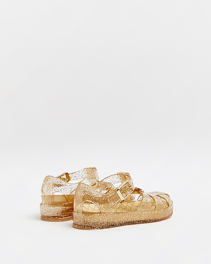 Mini girls gold heart glitter jelly sandals