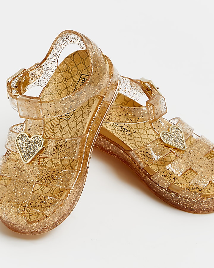 Mini girls gold heart glitter jelly sandals