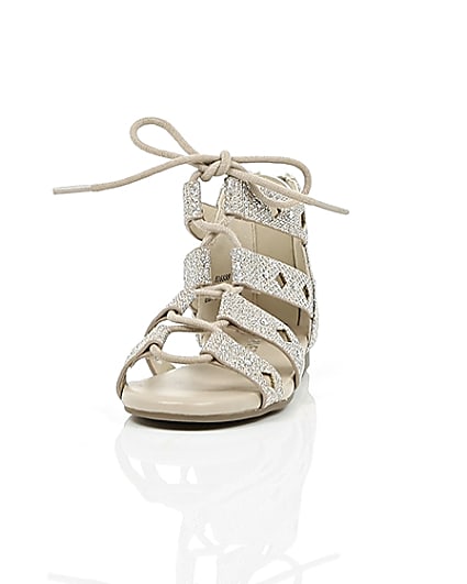 360 degree animation of product Mini girls gold lace sandals frame-3