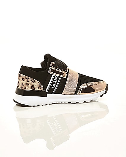 360 degree animation of product Mini girls gold leopard print runner trainers frame-11