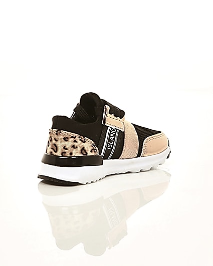 360 degree animation of product Mini girls gold leopard print runner trainers frame-13