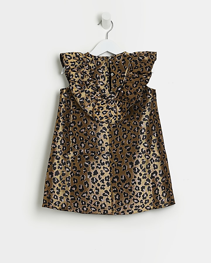 Mini Girls Gold Leopard Print Shift Dress