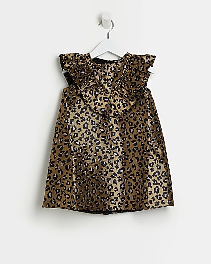 Mini Girls Gold Leopard Print Shift Dress