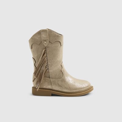 Mini Girls Gold Western Tassel Boots