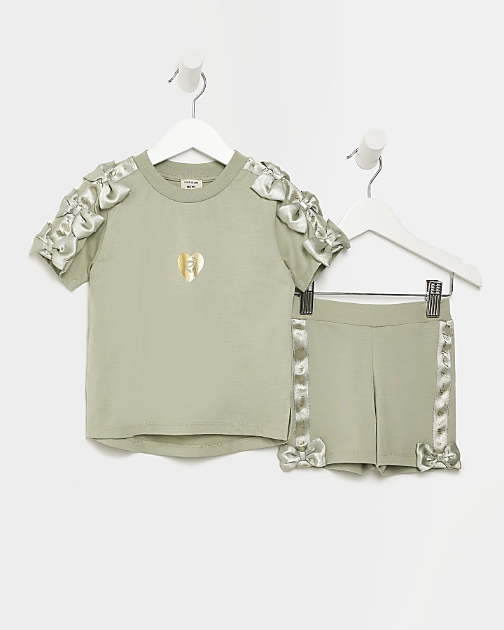 Mini girls green bow detail outfit