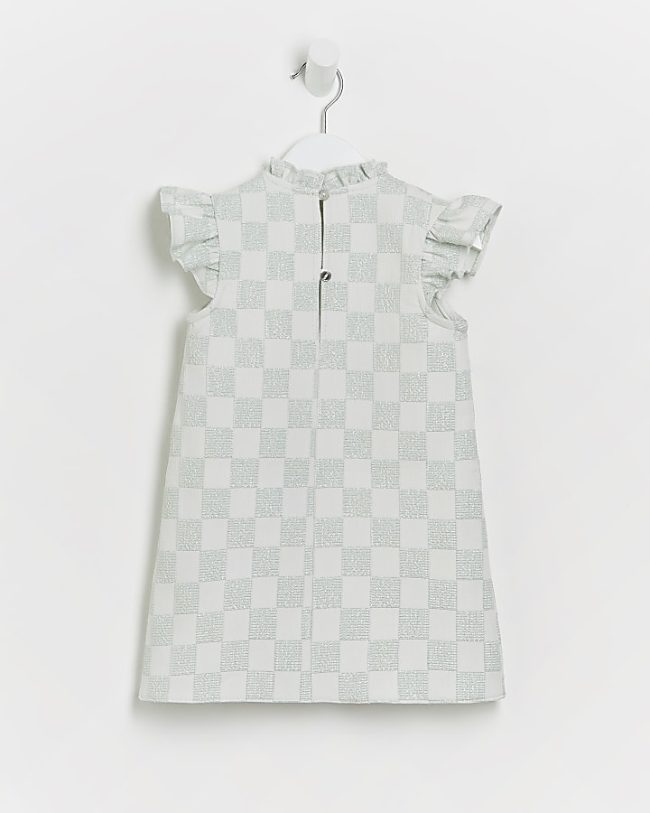 Mini girls green checkerboard frill dress