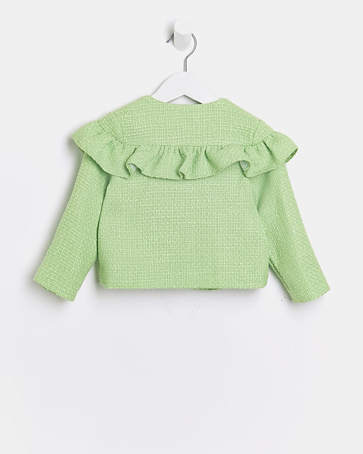 Mini girls green frill boucle jacket
