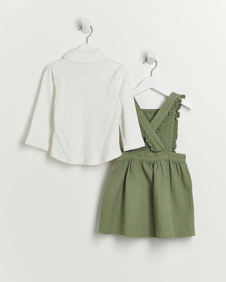 Mini Girls Green Frill Pinafore Dress Outfit