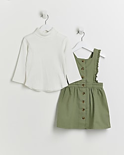 Mini Girls Green Frill Pinafore Dress Outfit