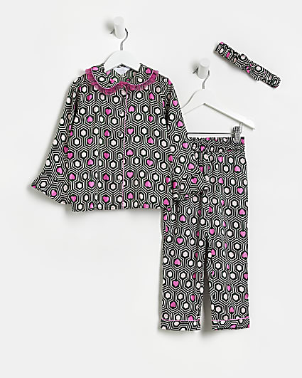 Mini Girls Green Heart Satin Pyjama Set