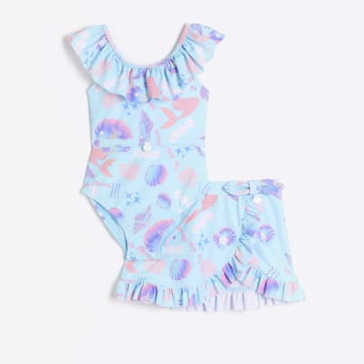Mini girls green mermaid swimsuit set