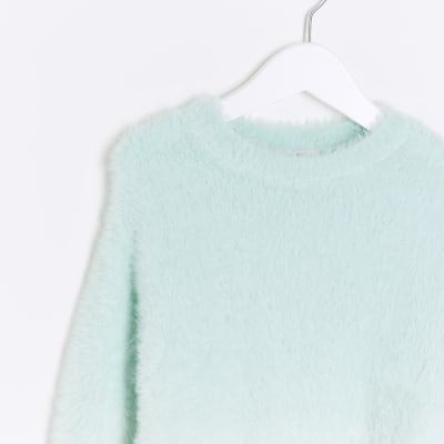 Mini girls green ombre fluffy jumper