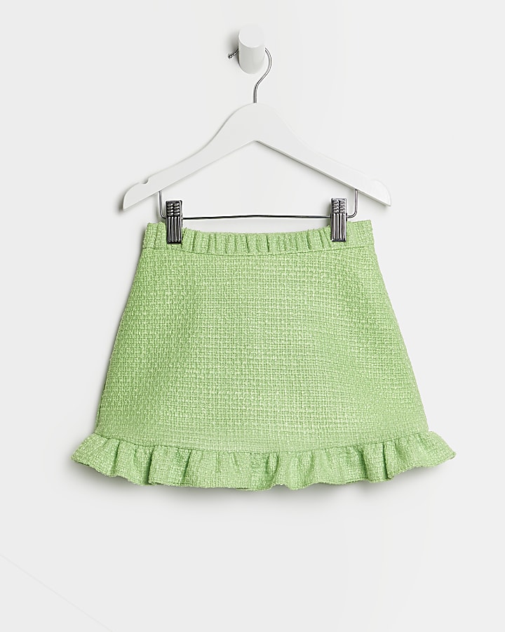 Mini girls green peplum frill boucle skirt