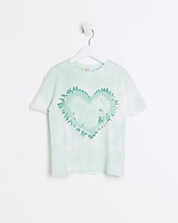 Mini girls green tie dye heart t-shirt