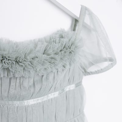 Mini girls green tulle smock dress