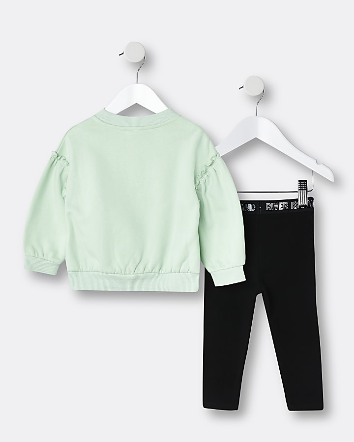 Mini girls green 'Unique' sweatshirt outfit