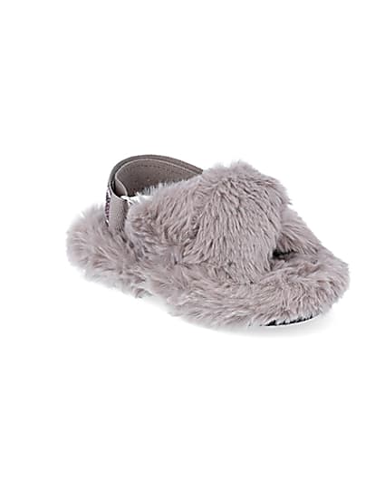 360 degree animation of product Mini girls grey crossover diamante slippers frame-18