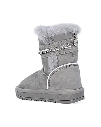 360 degree animation of product Mini Girls Grey Faux Fur Chain Strap Boots frame-6