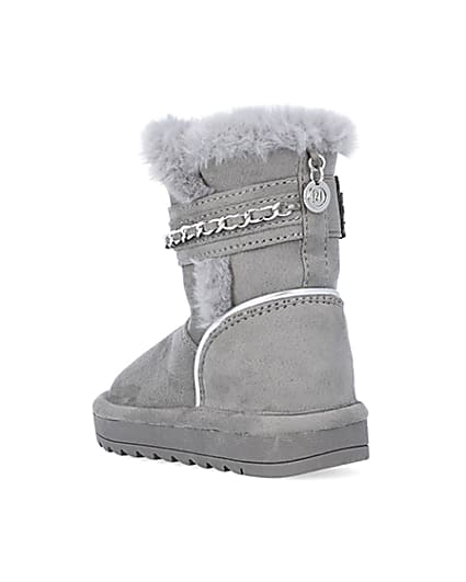 360 degree animation of product Mini Girls Grey Faux Fur Chain Strap Boots frame-7