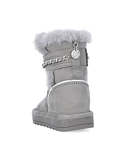 360 degree animation of product Mini Girls Grey Faux Fur Chain Strap Boots frame-8