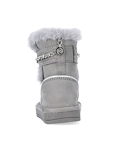 360 degree animation of product Mini Girls Grey Faux Fur Chain Strap Boots frame-9