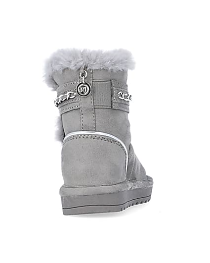 360 degree animation of product Mini Girls Grey Faux Fur Chain Strap Boots frame-10