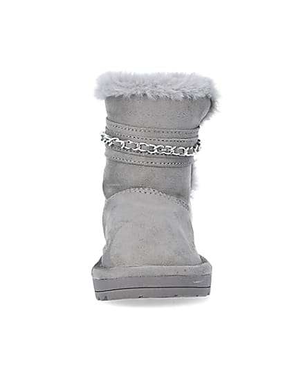 360 degree animation of product Mini Girls Grey Faux Fur Chain Strap Boots frame-21