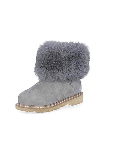 360 degree animation of product Mini girls grey faux fur collar ankle boots frame-0
