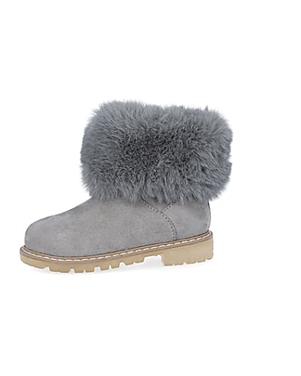 360 degree animation of product Mini girls grey faux fur collar ankle boots frame-2