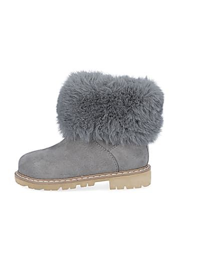 360 degree animation of product Mini girls grey faux fur collar ankle boots frame-3