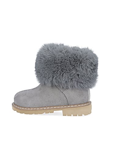 360 degree animation of product Mini girls grey faux fur collar ankle boots frame-4