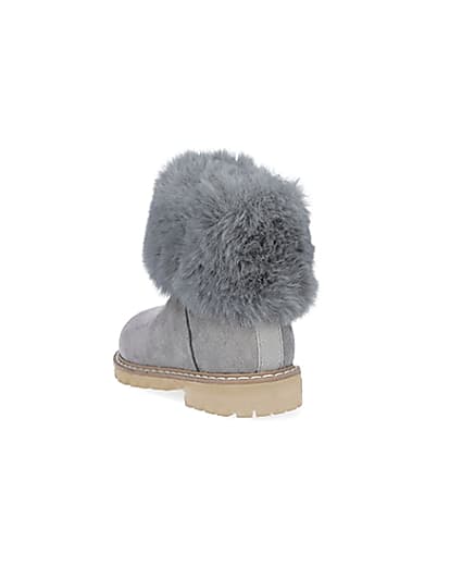 360 degree animation of product Mini girls grey faux fur collar ankle boots frame-7