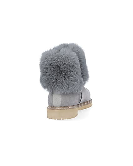 360 degree animation of product Mini girls grey faux fur collar ankle boots frame-10