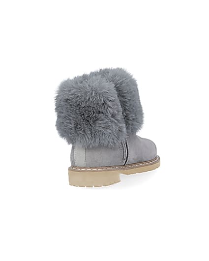 360 degree animation of product Mini girls grey faux fur collar ankle boots frame-11