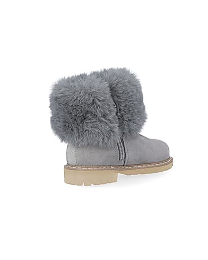 360 degree animation of product Mini girls grey faux fur collar ankle boots frame-12