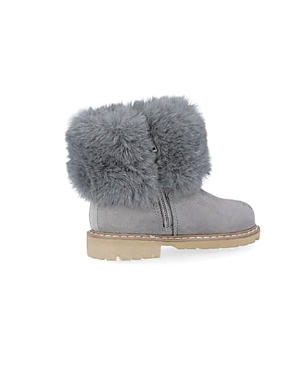 360 degree animation of product Mini girls grey faux fur collar ankle boots frame-13