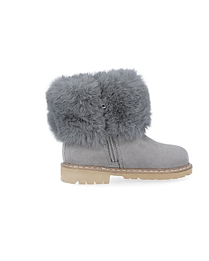 360 degree animation of product Mini girls grey faux fur collar ankle boots frame-14