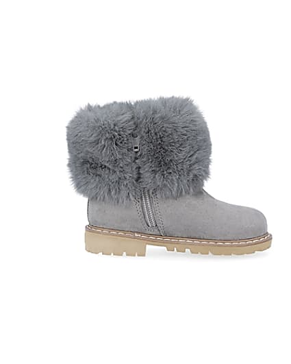 360 degree animation of product Mini girls grey faux fur collar ankle boots frame-15
