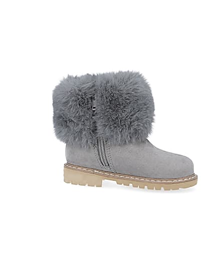 360 degree animation of product Mini girls grey faux fur collar ankle boots frame-16