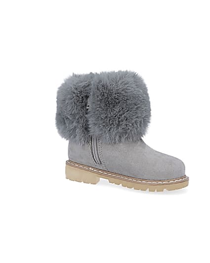 360 degree animation of product Mini girls grey faux fur collar ankle boots frame-17