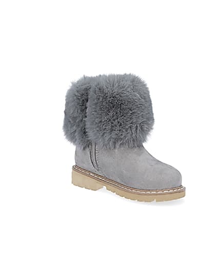 360 degree animation of product Mini girls grey faux fur collar ankle boots frame-18