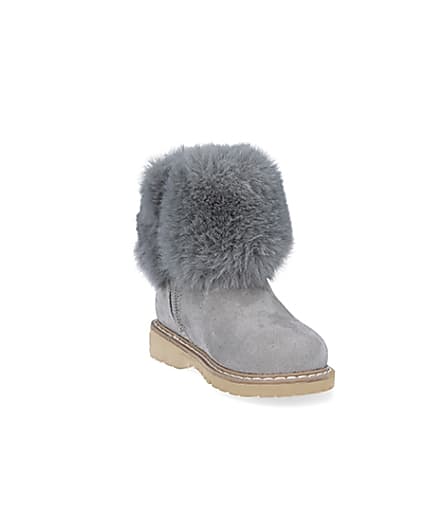 360 degree animation of product Mini girls grey faux fur collar ankle boots frame-19