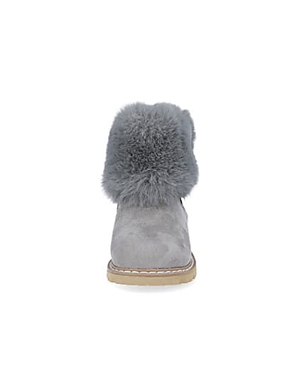 360 degree animation of product Mini girls grey faux fur collar ankle boots frame-21