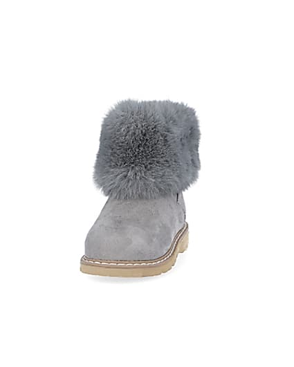 360 degree animation of product Mini girls grey faux fur collar ankle boots frame-22