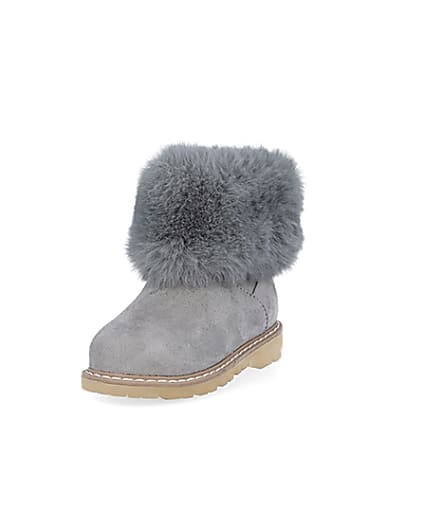 360 degree animation of product Mini girls grey faux fur collar ankle boots frame-23