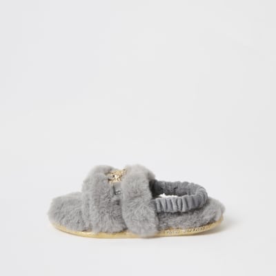 river island grey slippers